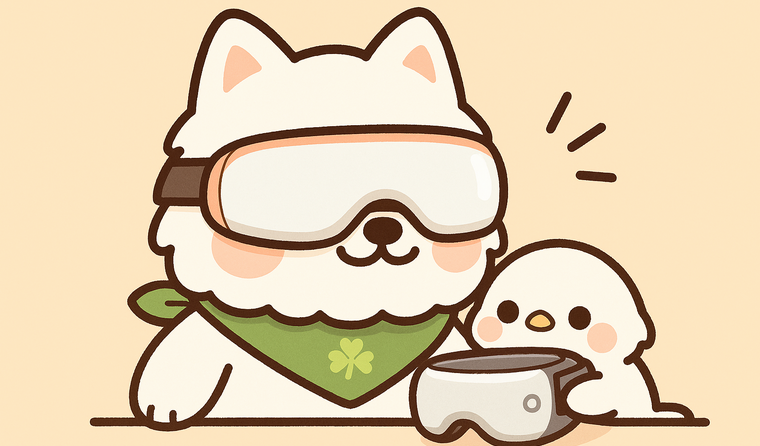 目もとエステを使うサモエドとシマエナガ